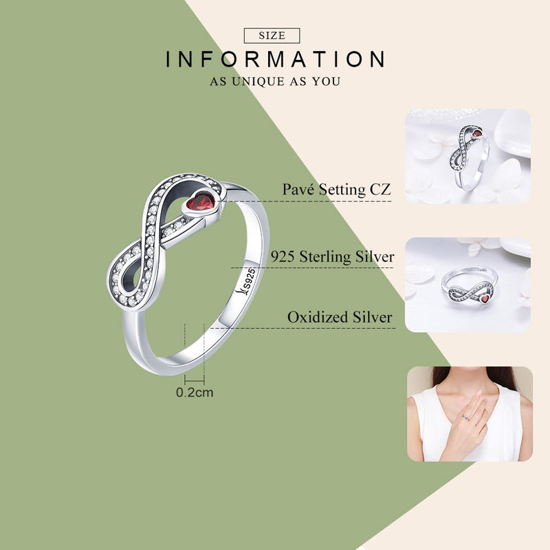 925 Sterling Silver Infinity Heart CZ Ring for Women