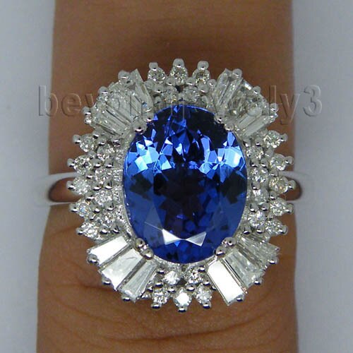 14K White Gold Tanzanite Oval 8x10mm Ring for Women