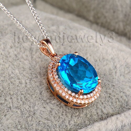 14K Rose Gold Dark Topaz Oval Pendant for Women