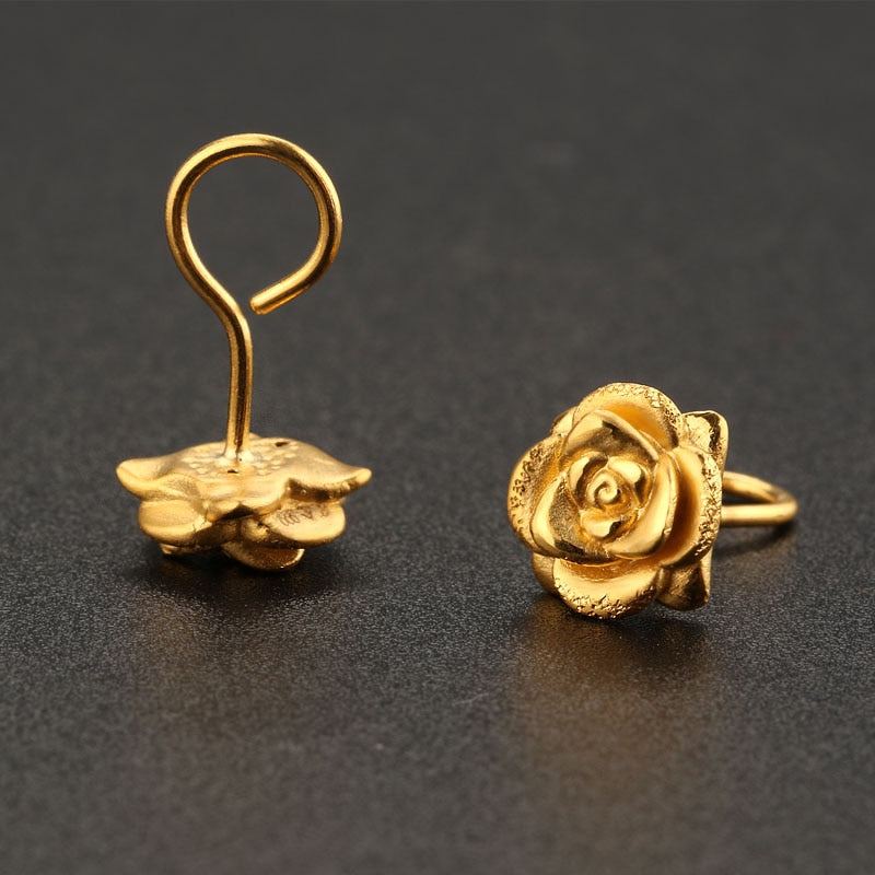 999 Pure Gold 3D Rose Earrings for Women