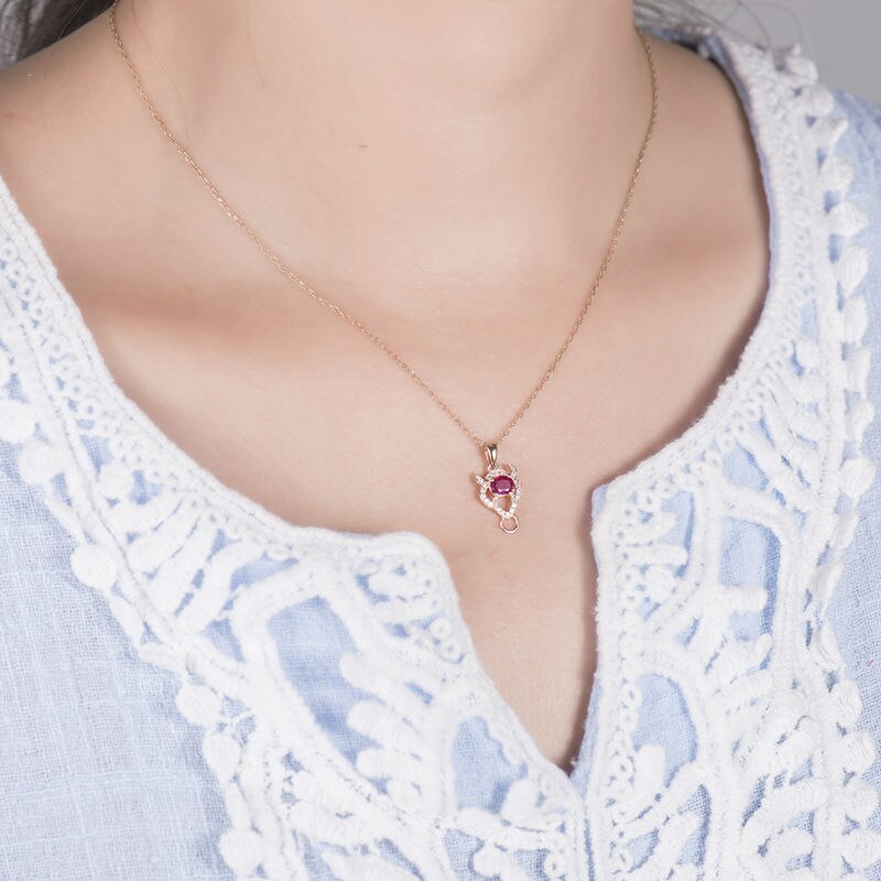 18K Rose Gold Diamond and Ruby Pendant for Her