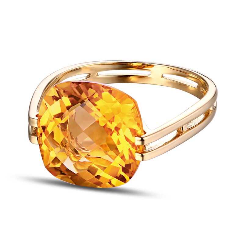 14k Yellow Gold Natural Citrine Cushion Ring for women