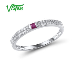 VISTOSO Genuine 14K White Gold Sparkling Diamond Fancy Ruby/ Blue Sapphire Stackable Ring