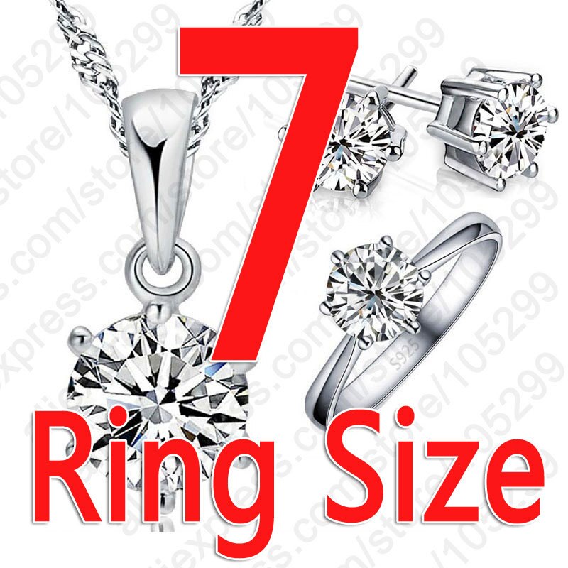 925 Sterling Silver Cubic Zircon Crystal Necklace Rings Stud Earrings Jewelry Set