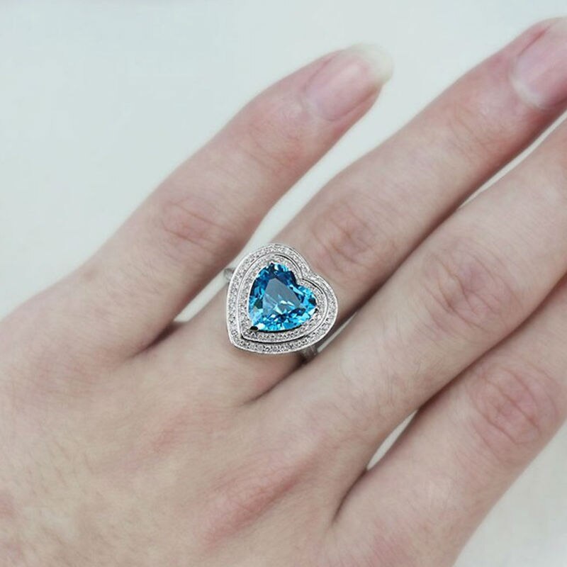 14K White Gold Blue Topaz Engagement Ring for Women