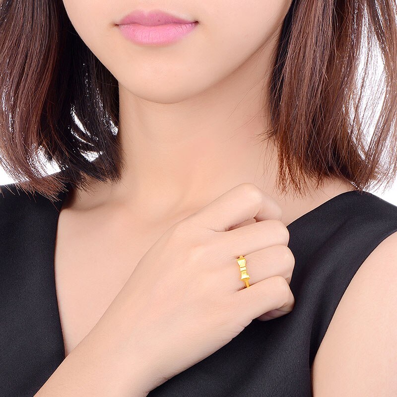 XXX 24K AU 999 Pure Solid Gold Fashion Bow-knot Classic Ring