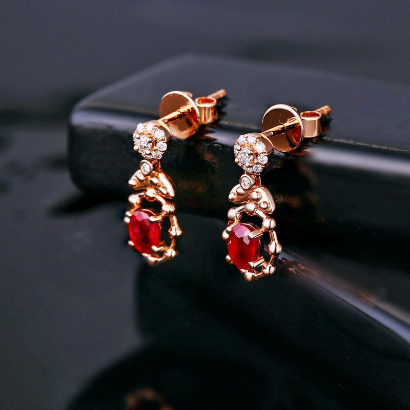 14k Rose Gold 0.50ct Ruby & Diamond Drop Earrings for Her