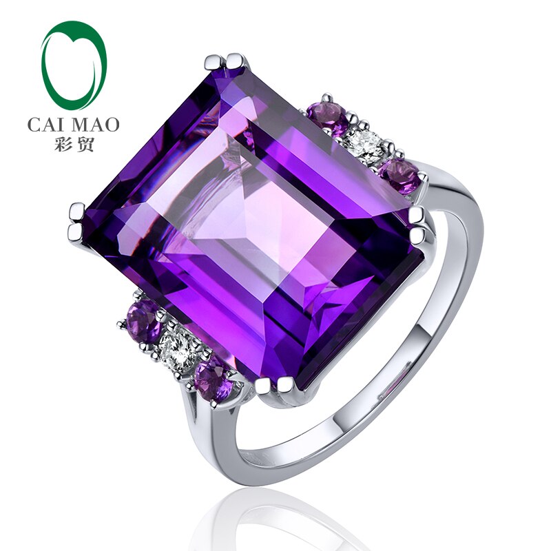 14k White Gold Amethyst and Diamond Ring for Women