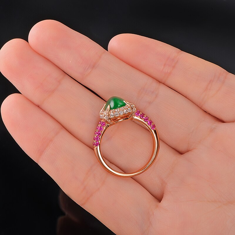 14K Rose Gold Emerald and Diamond Engagement Ring