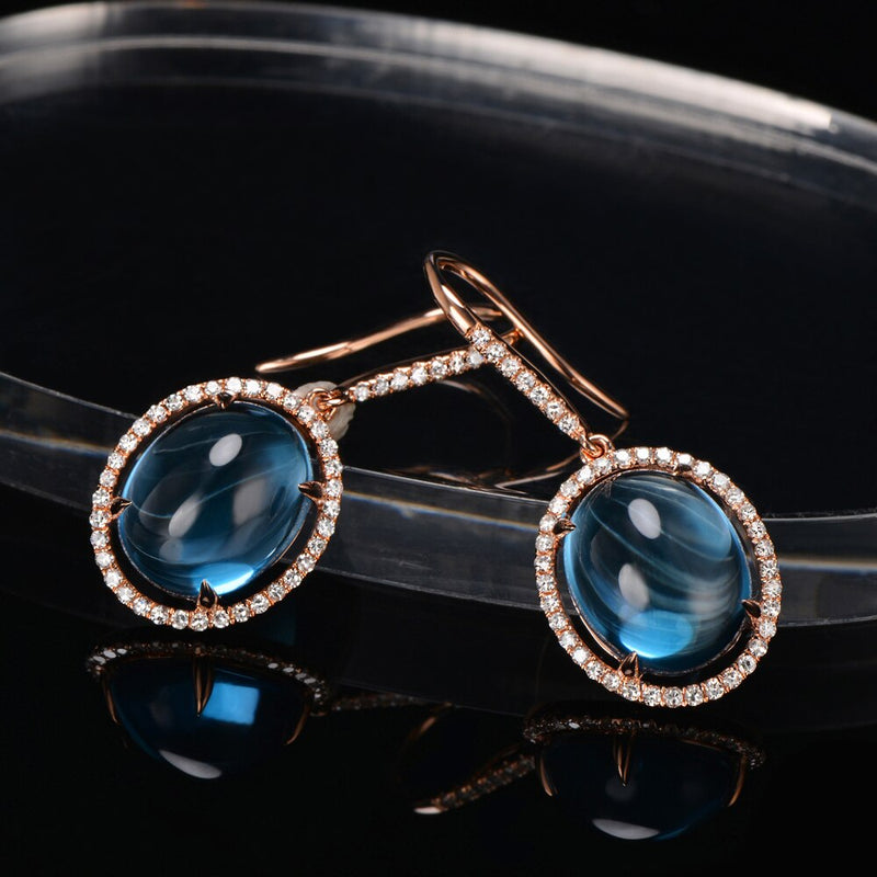 14K Rose Gold Blue Topaz Drop Earrings