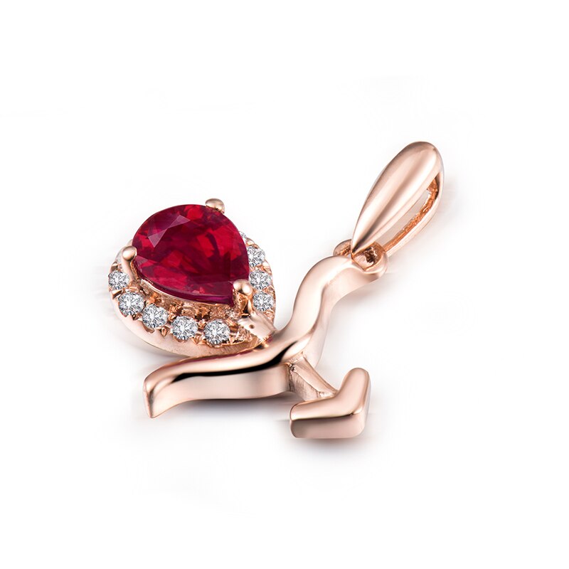 18K Rose Gold Natural Ruby Pear Cut Pendant for Women