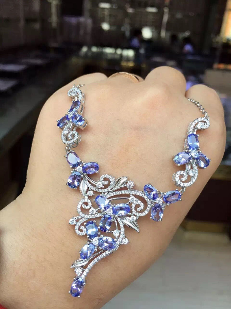 925 Sterling Silver Natural Luxury Tanzanite Necklace