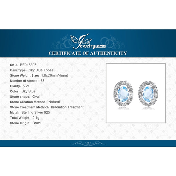 925 Sterling Silver Oval 1ct Topaz Stud Earrings for Women