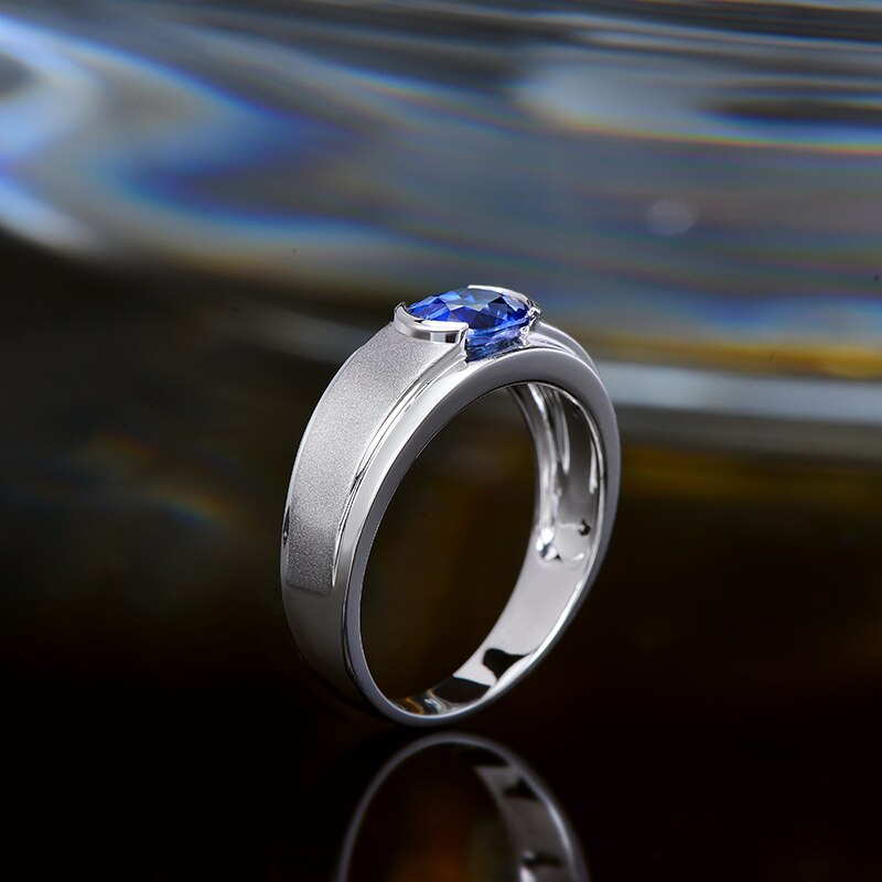 14kt White Gold Blue Sapphire Engagement Ring for Unisex