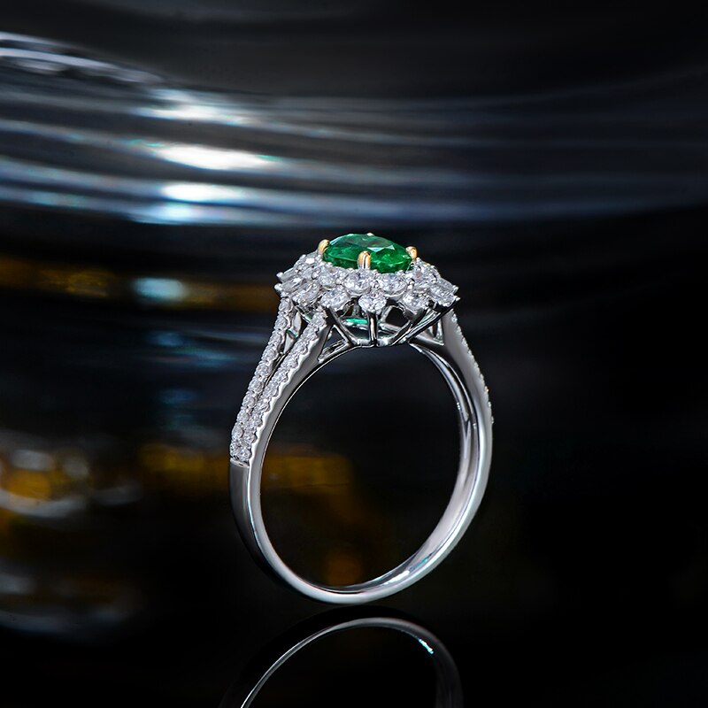 14kt Multi-Tone Gold Emerald and Diamond Ring for Women