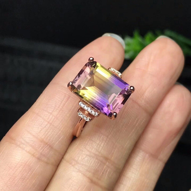 925 White/Rose Silver Natural Rare Color Amethyst Ring