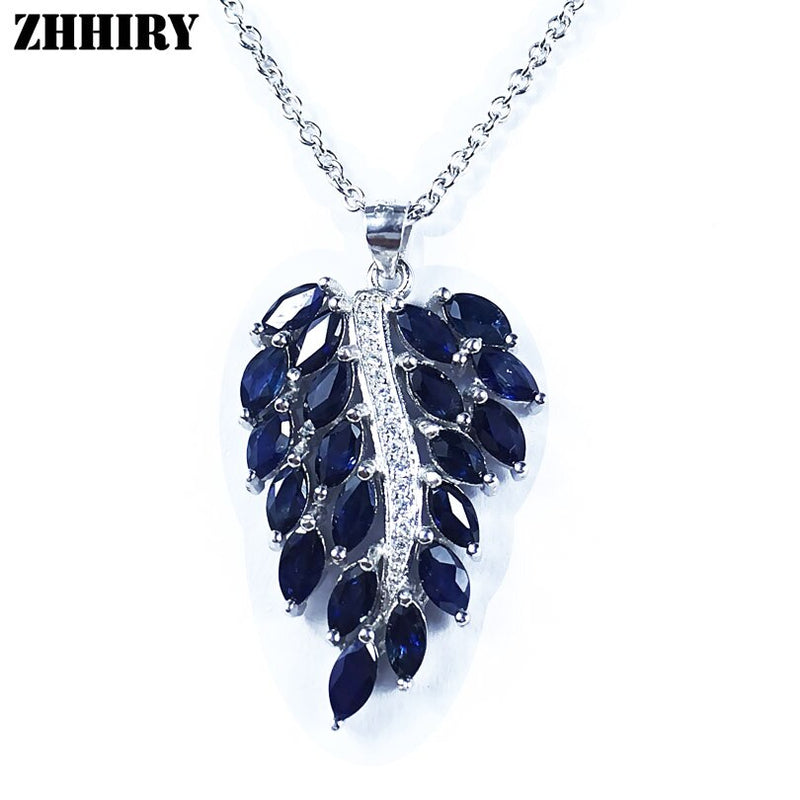 Genuine 925 Sterling Silver Natural Sapphire Gemstone Necklace
