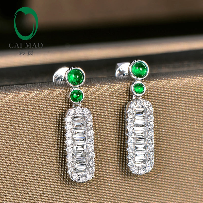 14k White Gold Emerald and Diamond Drop Earrings for Women