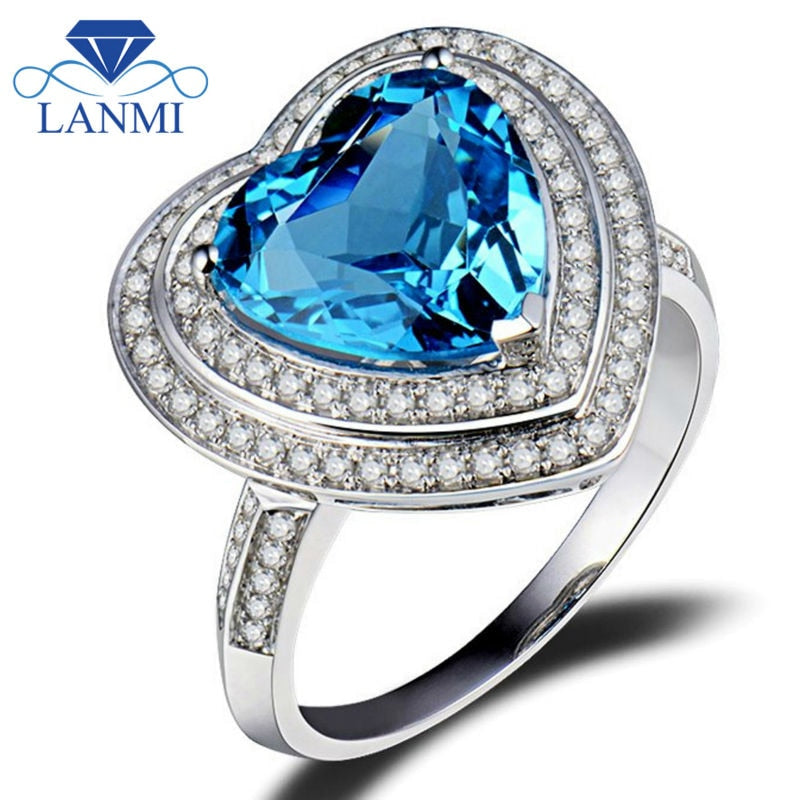 14K White Gold Blue Topaz Engagement Ring for Women