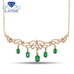 18K Yellow Gold Emerald and Diamond Pendant Necklace for Women