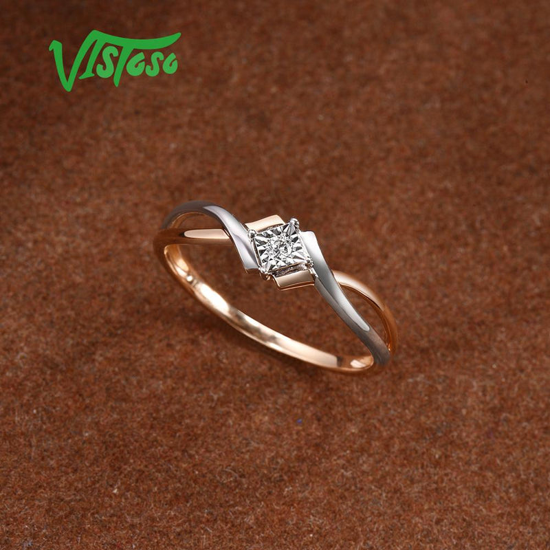 VISTOSO Pure 14K 585 Two-Tone Gold Sparkling Diamond Ring