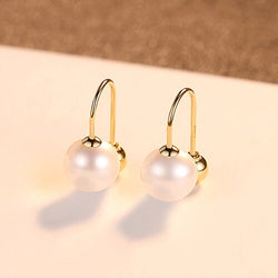 CZCITY Real 18K Gold Round Ball 6-7mm Natural Freshwater Pearl Drop Earrings