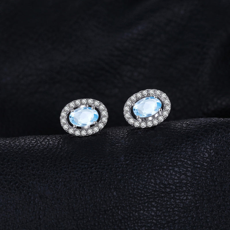 925 Sterling Silver Oval 1ct Topaz Stud Earrings for Women