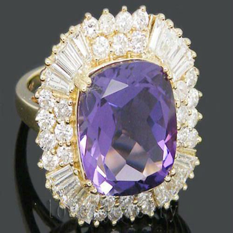 14kt Gold Amethyst 9.80ct Natural Diamonds Ring for Her