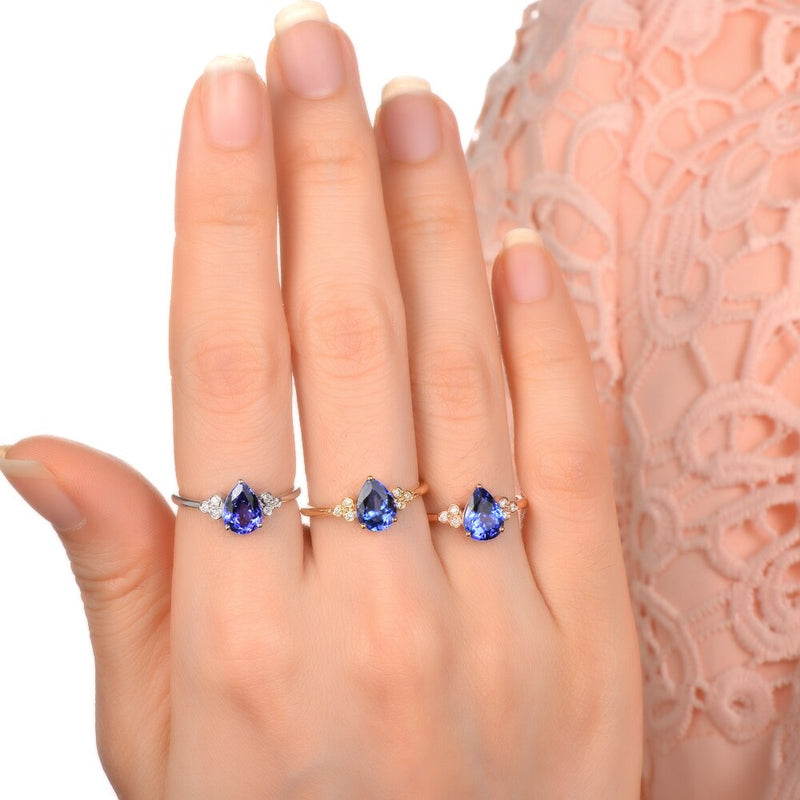 14K Gold Tanzanite & Diamond Pear Cut Engagement Ring for Women