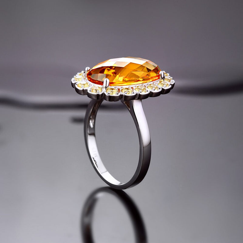 14k White Gold 6.67ctw Oval Citrine and Yellow Sapphire Engagement Ring for Women