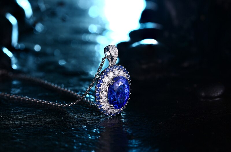 White Gold Tanzanite & Diamond Sapphire Pendant for Her