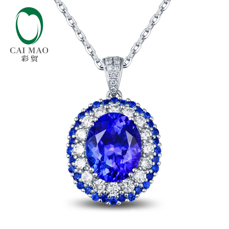 White Gold Tanzanite & Diamond Sapphire Pendant for Her