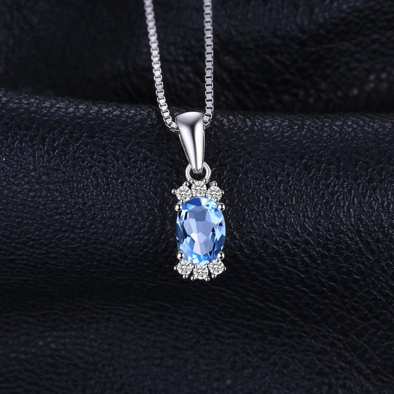 925 Sterling Silver Oval Sky Blue Topaz Pendant Necklace for Women