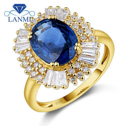 14K Yellow Gold Oval Sapphire and Baguette Diamond Engagement Ring for Women