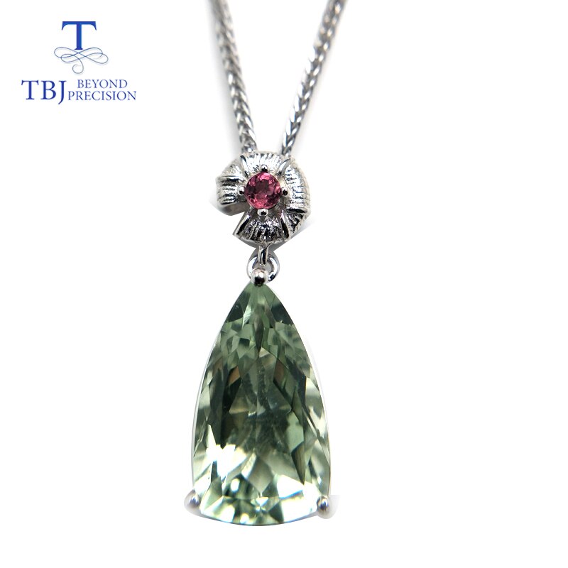 TBJ 925 Sterling Silver Shinning Green Amethyst and Tourmaline Pendant & Earrings Jewelry Set
