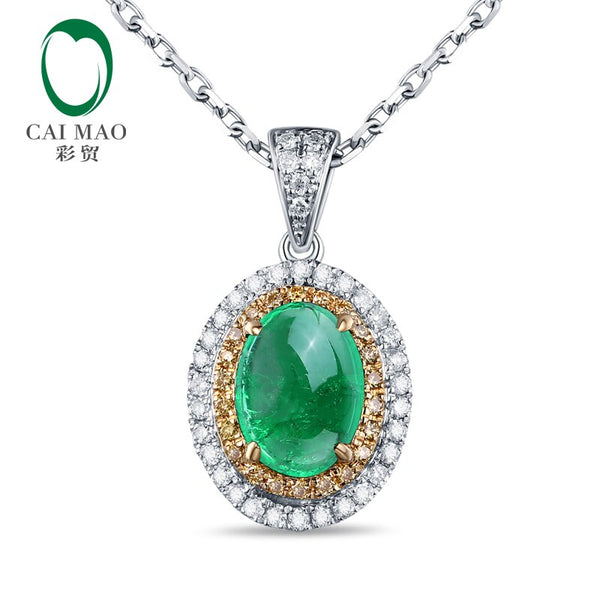 14K Gold Multi-Tone Natural Emerald 0.25ct Diamond Engagement Pendant for Women