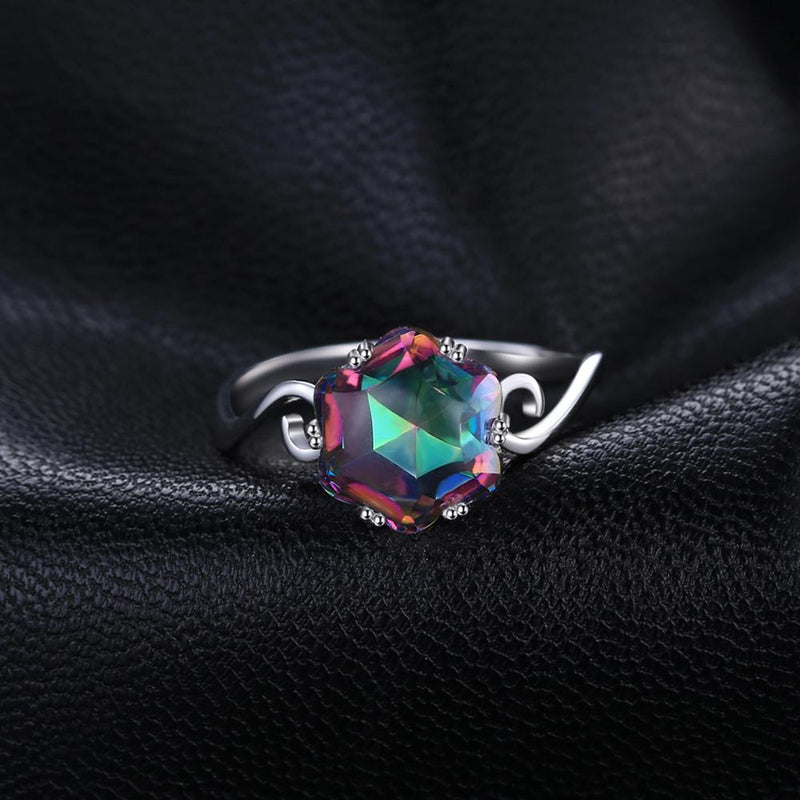JewPalace Genuine 4ct Rainbow Mystic Topaz Ring 925 Sterling Silver