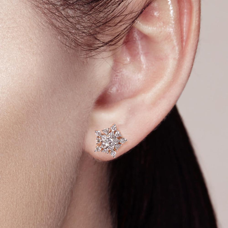 14K Rose Gold Sparkly Diamond Star Stud Earrings for Women