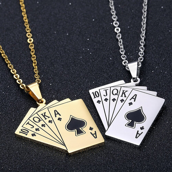 Stainless Steel Vintage Poker Pendant Necklace for Men