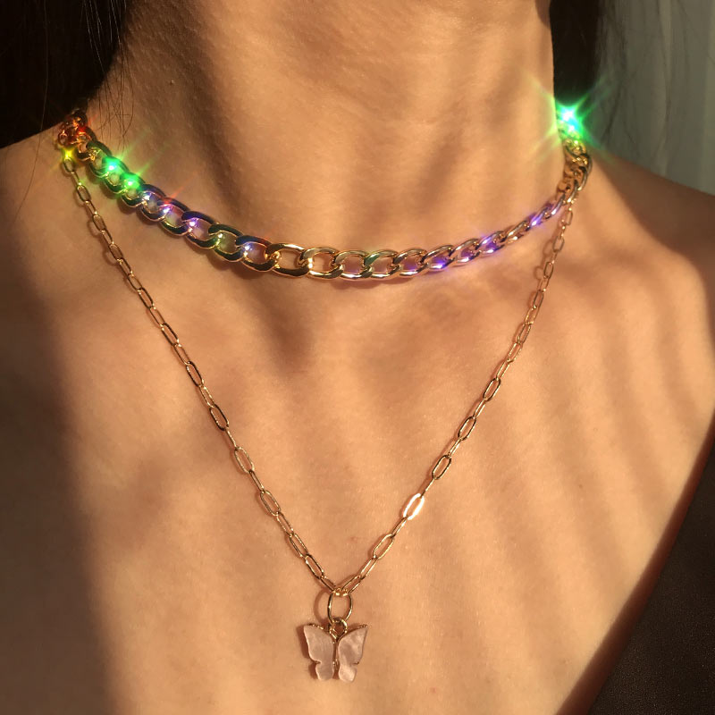 Trendy Bohemian Multilayer Gold Butterfly Snake Coin Cross Crystal Necklaces