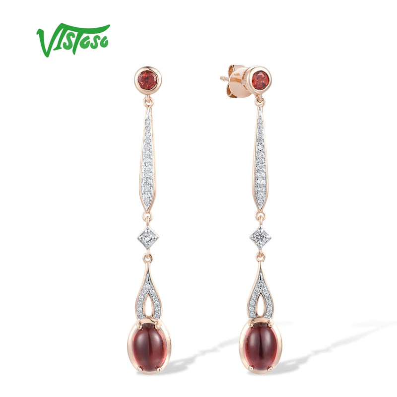 14K Rose Gold Garnet Diamond Topaz Drop Earrings for Women