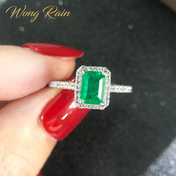 Wong Rain Vintage 925 Sterling Silver Emerald Diamonds Gemstone Wedding Engagement Ring Fine Jewelry Wholesale Drop Shipping