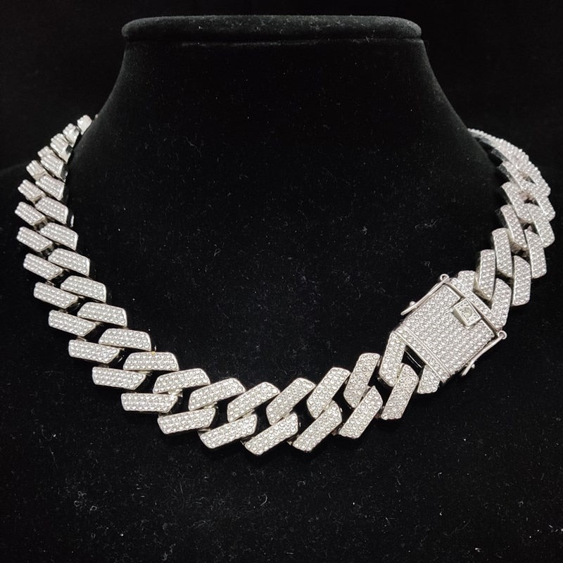 Silver Rhombus Cuban Chain Necklace, 20mm, for Men and Women