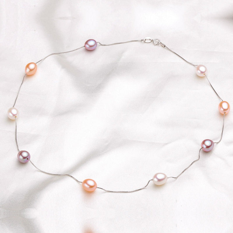 925 Sterling Silver Freshwater Pearl Necklace and Bracelet Set for Women