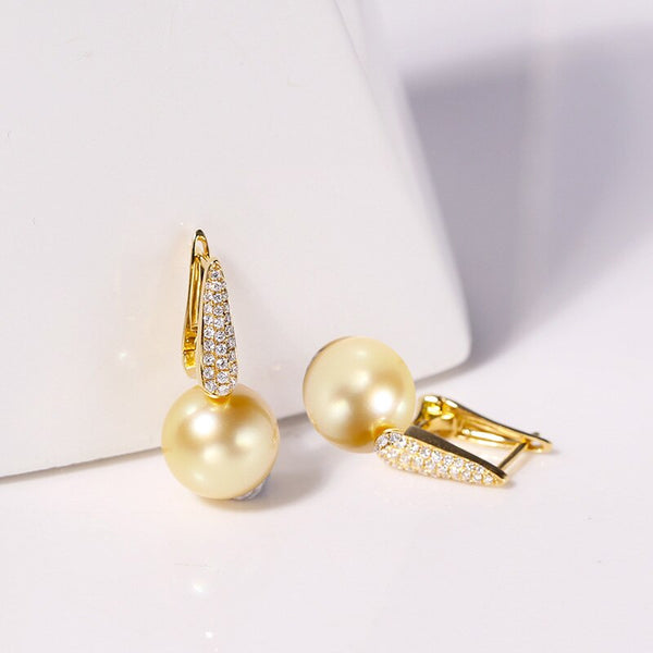 18K Gold Natural South Sea Golden Pearl Stud Earrings for Women