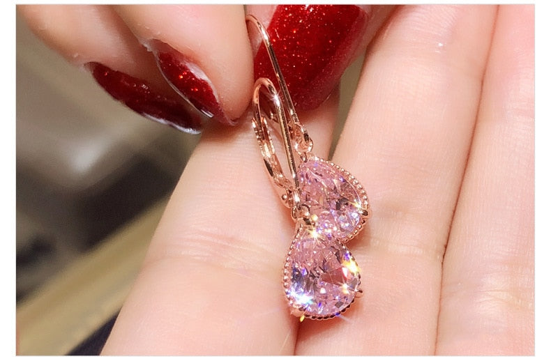 Elegant 14K Rose Gold Pink Diamond Drop Earrings
