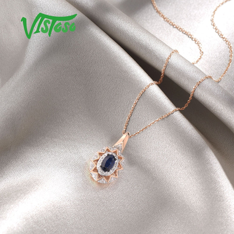 14K Rose Gold Diamond and Sapphire Pendant for Women