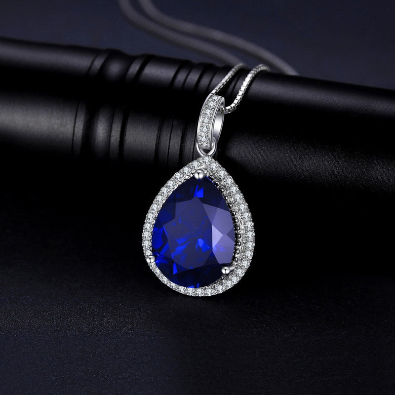 925 Sterling Silver Created Blue Sapphire Choker Pendant for Women