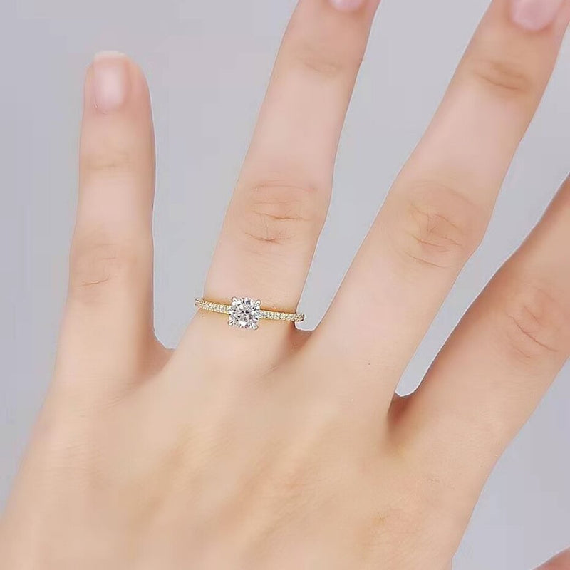 Kuololit Real 10K Yellow Gold Natural Moissanite Solitaire Ring