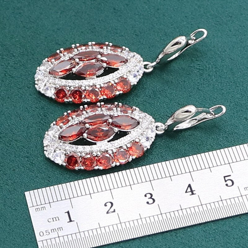 925 Silver Red Garnet Jewelry Set for Women